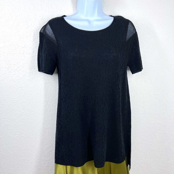 Eileen Fisher Knit black blouse, sheer accent at shoulders, Black, S - Picture 1 of 6